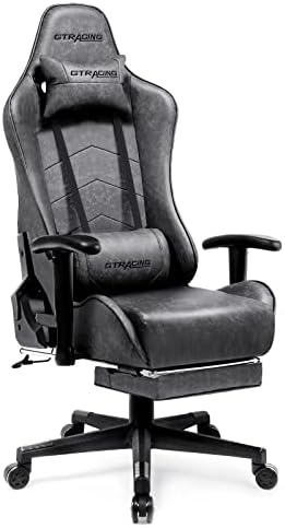 GTRACING Gaming Chair with Footrest Big and Tall Office Executive Chair Heavy Duty Adjustable Recliner with Headrest Lumbar Support Cushion Desk Chair (Dark Gray)