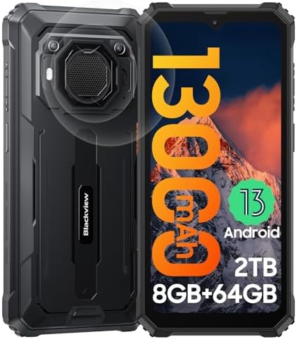 Blackview Rugged Smartphone Unlocked, 2023 BV6200 Rugged Phones, 13000mAh Battery 18W Fast Charge, Android 13, 8GB+64GB/2TB Expand, Waterproof Mobile Phones, Three Card Slots, 6.56" Display, T-Mobile