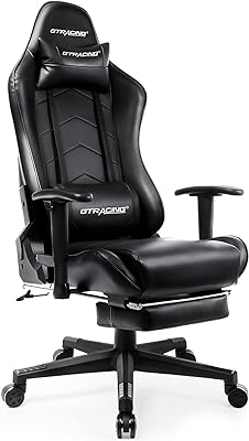 GTRACING Gaming Chair with Footrest Big and Tall Gamer Chair Office Executive Chair Heavy Duty Adjustable Recliner with Headrest Lumbar Support Cushion Desk Chair (Black)