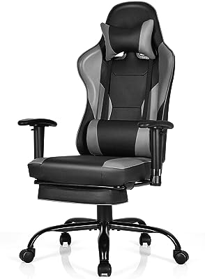 ARLIME Massage Gaming Chair, Adjustable Racing Computer Task Chair Recliner, 360 Degree Rotation Free Sliding Office Chair w/Retractable Footrest (Black)