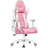 PUKAMI Pink Cute Kawaii Gaming Chair for Girl Ergonomic Desk Racing Office Adjustable High Back Game Swivel Leather Chair wit