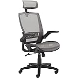 Amazon Basics Ergonomic Adjustable High-Back Chair with Flip-Up Arms and Headrest, Contoured Mesh Seat - Grey, 25.5"D x 26.25