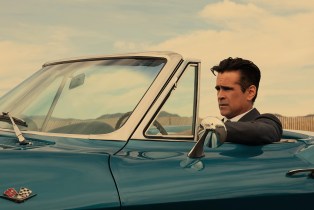 Colin Farrell driving a blue Corvette on 'Sugar'