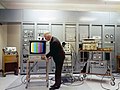 Image 20A color television test at the Mount Kaukau transmitter site, New Zealand in 1970. A test pattern with color bars is used to calibrate the signal. (from Color television)