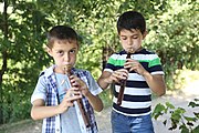Armenian boys play recorders