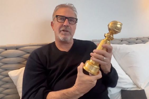 Yellowstone' 's Kevin Costner Unboxes Golden Globe in Bed After Missing Ceremony Due to Flooding