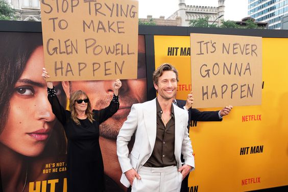 Glen Powell attends the premiere of Netflix's "Hit Man" & Glen Powell's induction into the Texas Film Hall Of Fame at The Paramount Theatre on May 15, 2024 in Austin, Texas.