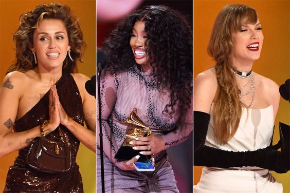 Miley Cyrus, SZA and Taylor Swift accept awards at the 2024 Grammys