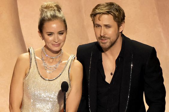 Emily Blunt and Ryan Gosling speak onstage during the 96th Annual Academy Awards at Dolby Theatre on March 10, 2024 in Hollywood, California.