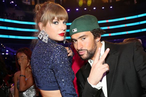 Taylor Swift and Bad Bunny pose during the 65th GRAMMY Awards at Crypto.com Arena on February 05, 2023 in Los Angeles, California.