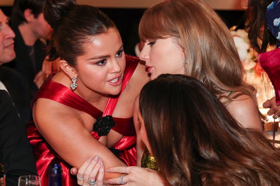 Selena Gomez and Taylor Swift at the 81st Golden Globe Awards held at the Beverly Hilton Hotel on January 7, 2024 in Beverly Hills, California. 