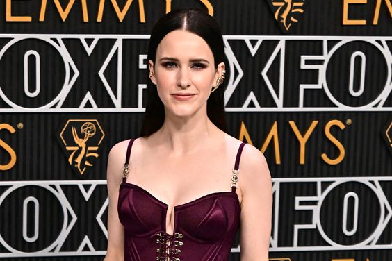 US actress Rachel Brosnahan arrives for the 75th Emmy Awards at the Peacock Theatre at L.A. Live in Los Angeles on January 15, 2024