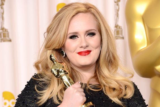 Singer Adele, winner of the Best Original Song award for "Skyfall," poses in the press room during the Oscars held at Loews Hollywood Hotel on February 24, 2013 in Hollywood, California.