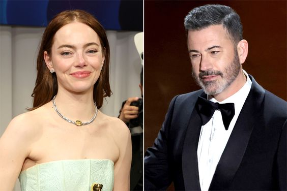 Emma Stone and Jimmy Kimmel on Oscar night